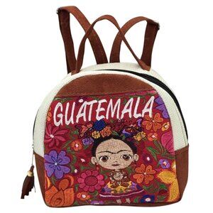 Handmade Guatemala Embroidered Mini Backpack Suede & Woven Fabric Material